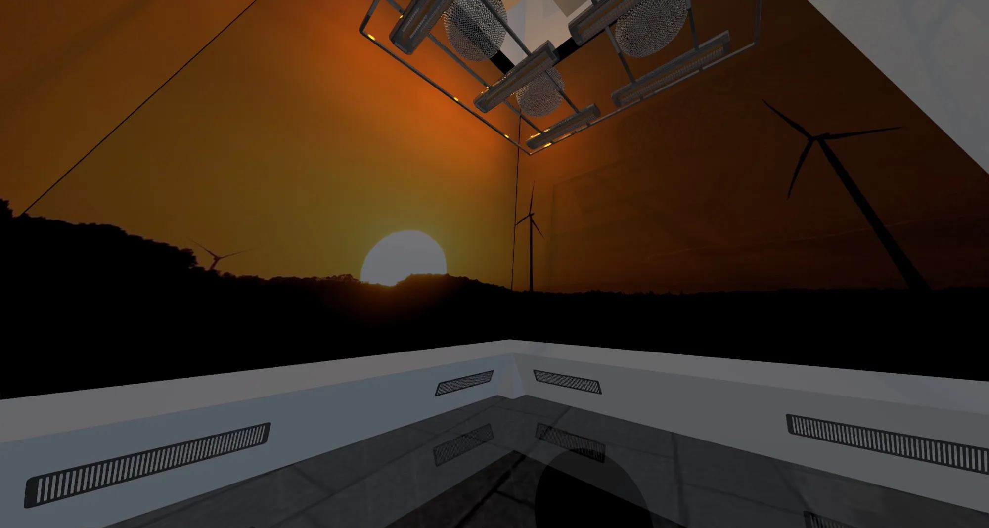 Boceto previo · interior, atardecer con aerogeneradores